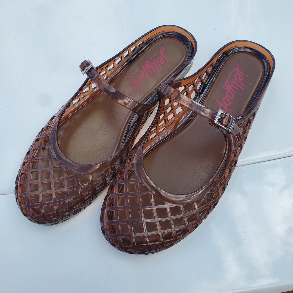 Jellypop Mary Jane Flats Womens Size 9 Brown Lattice Jelly Shoes Buckle Strap